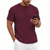 Mens American Retro Texture Elastic Loose Casual Short Sleeve Henley T Shirt