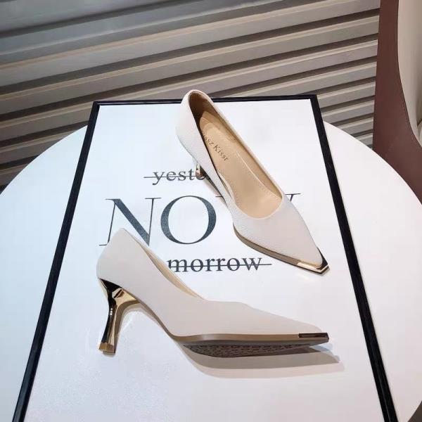 Fashion Women Shoes 2024 Spring Pumps Beige High Heels Work Dress Professional Pointed Wedge Sandals Ladies Shallow Mouth Latest 12cm Me
