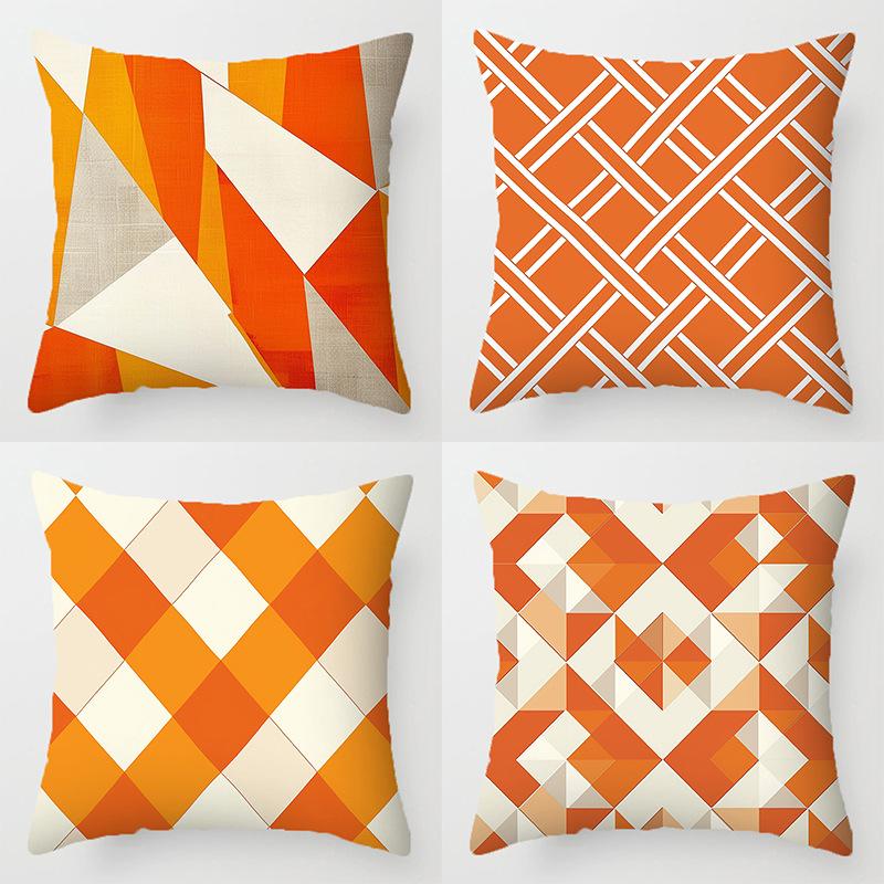 Tinika Chen Unisex Orange/Yellow - Geometric Patterns Throw Pillow Cover With Short Plush Print For Living Room Sofa Decoration Cushion Cover