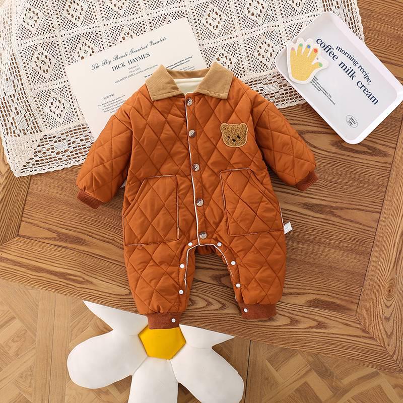 Newborn Fleece Romper - Quilted Cotton Bear Suit for Autumn/Winter
