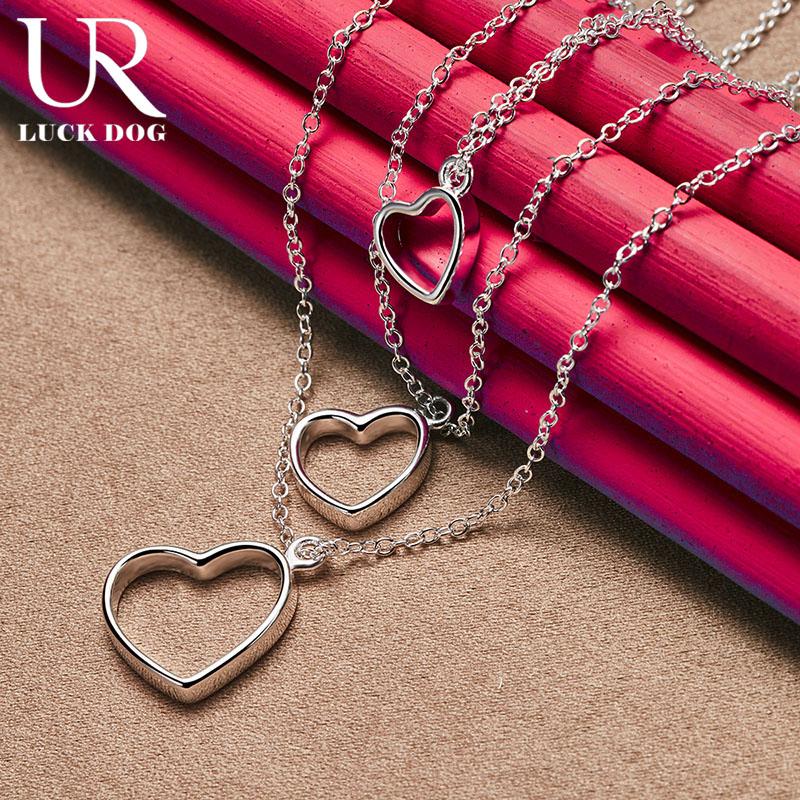 925 Sterling Silver Three Heart Chain Pendant Necklace Fashionable Wedding Jewelry