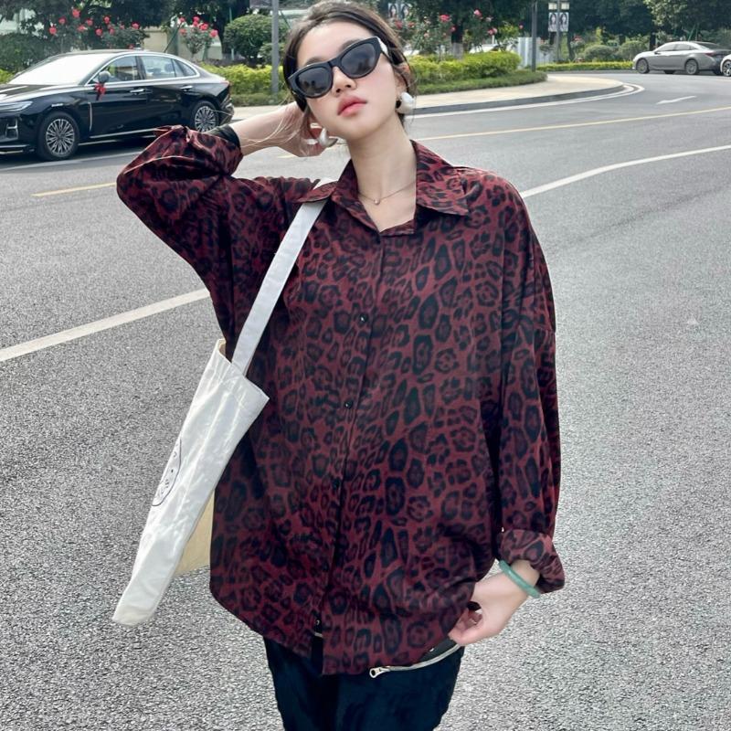 2025 Long Sleeve Leopard Print Women Shirt Plus Size Spring and Summer New Casual Office Blouse Jacket Lapel Loose Simple Coat Women Clothing 3137