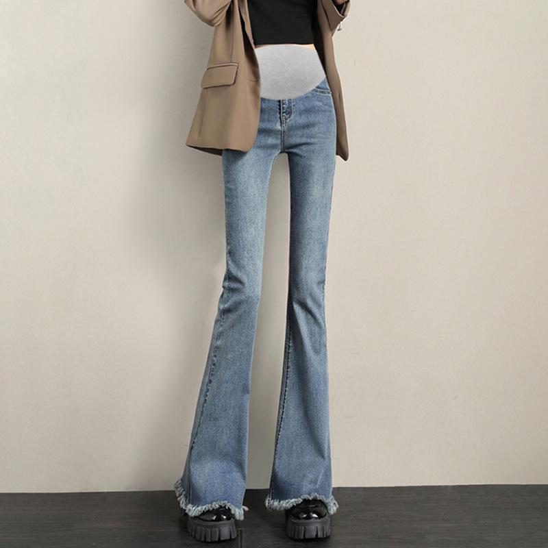 

Брюки микро-клеш для беременных с высокой эластичностью, весенне-осенние джинсы, облегающая верхняя одежда, тонкие модные брюки для поддержки живота 2XL