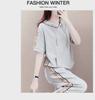 Women's 2025 Summer Stylish Two-Piece Casual Set: Loose Short Sleeve Hooded Sweatshirt Sportswear