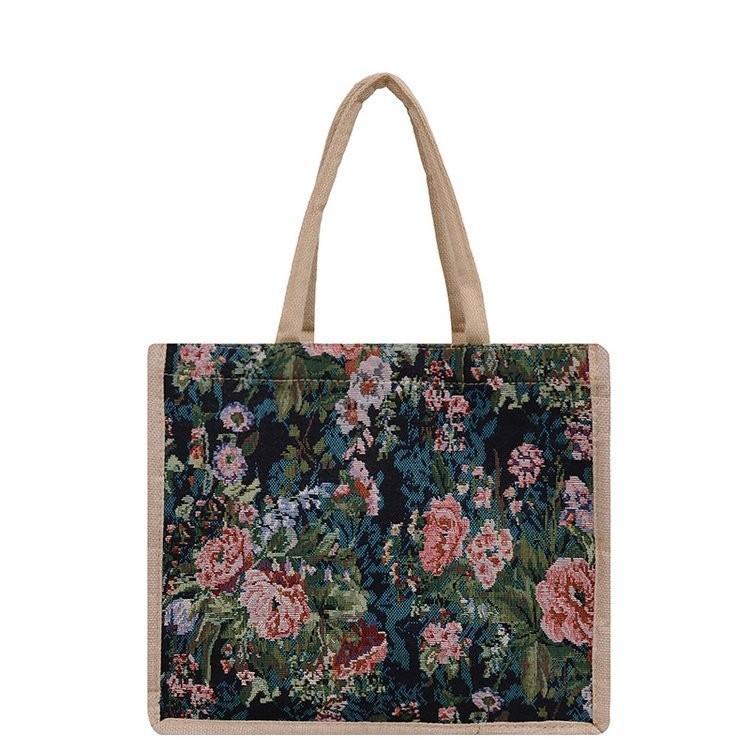 

Chic Urban Minimalist Ethnic Floral Tote Bag With Zipper For Commuting Style Two