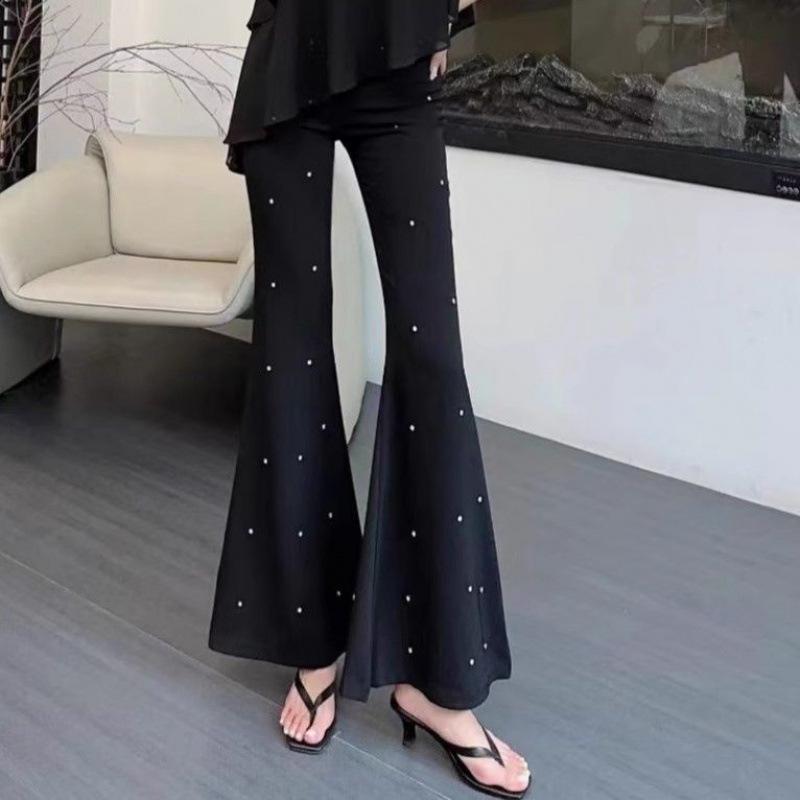 Women's Plus Size High Waist Polka Dot Flare Pants - Summer Slimming Long-Length