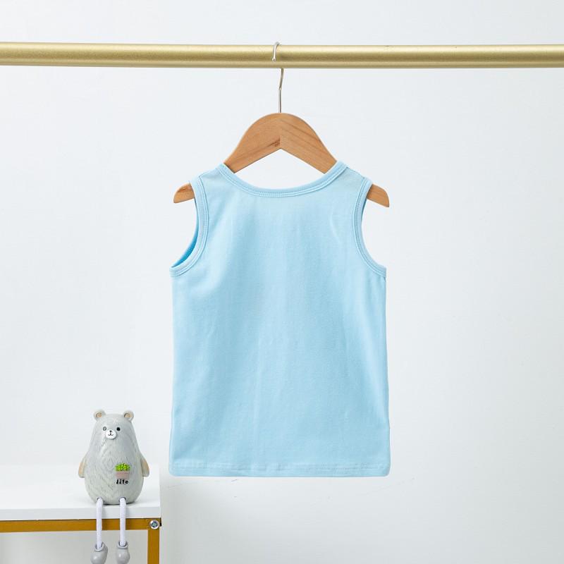 Kids' Cartoon Print Sleeveless Lycra Vest - Round Neck, Pure Cotton for All Seasons, Unisex.