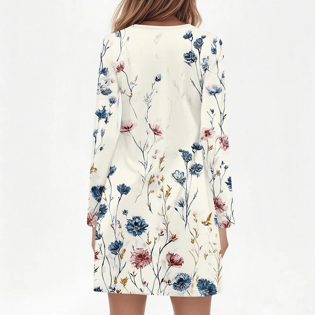 Abiti Midi Casual a Maniche Lunghe da Donna con Stampa Scollo a V Abito Casual