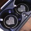 2pcs Car Coaster Diamond Heart Shape Water Cup Bottle Holder Anti-slip Pad Silica Gel Waterproof Mat Car Interior