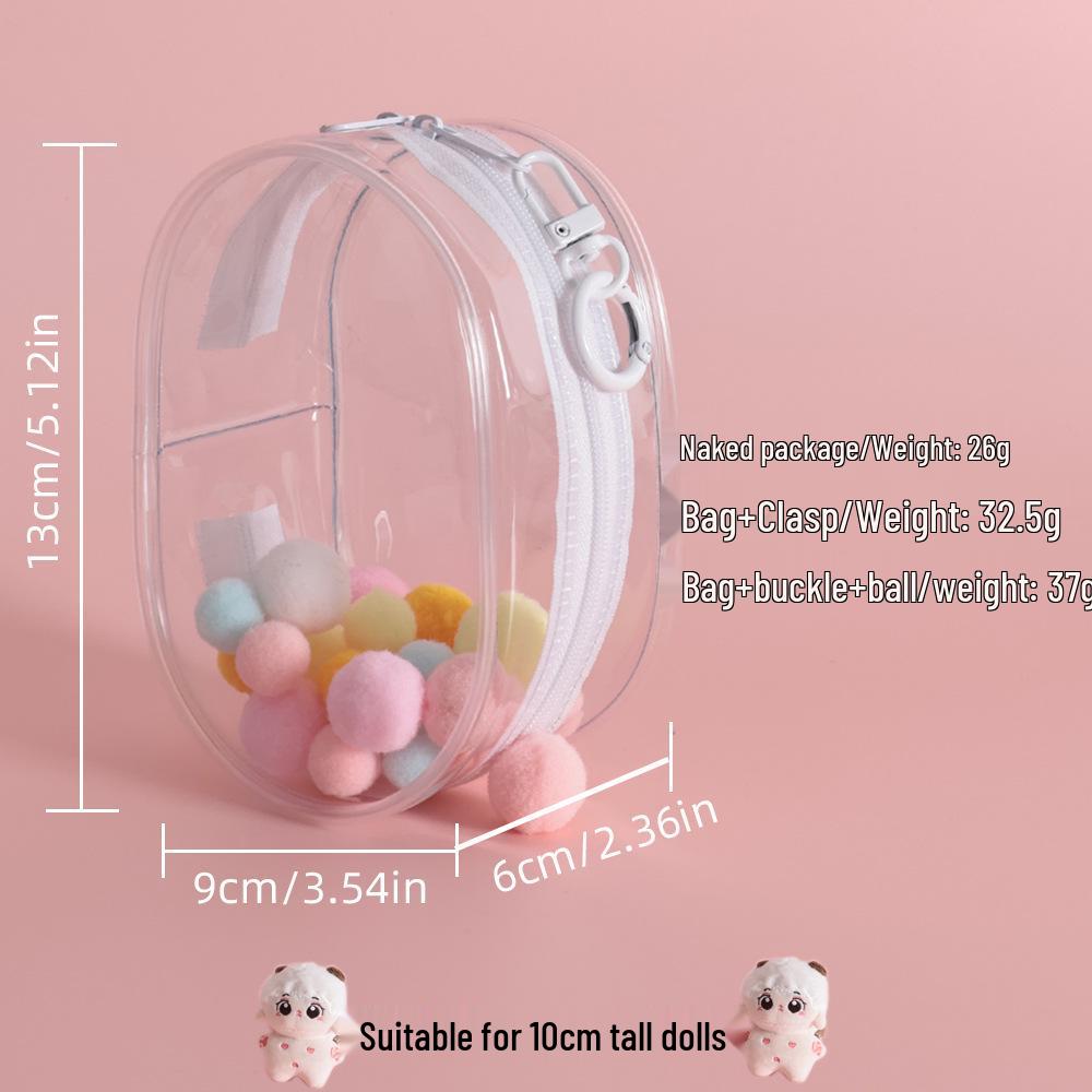 10cm Doll Stroller & Storage Bag, Transparent PVC & Cotton Display, Dustproof Hanging Bag