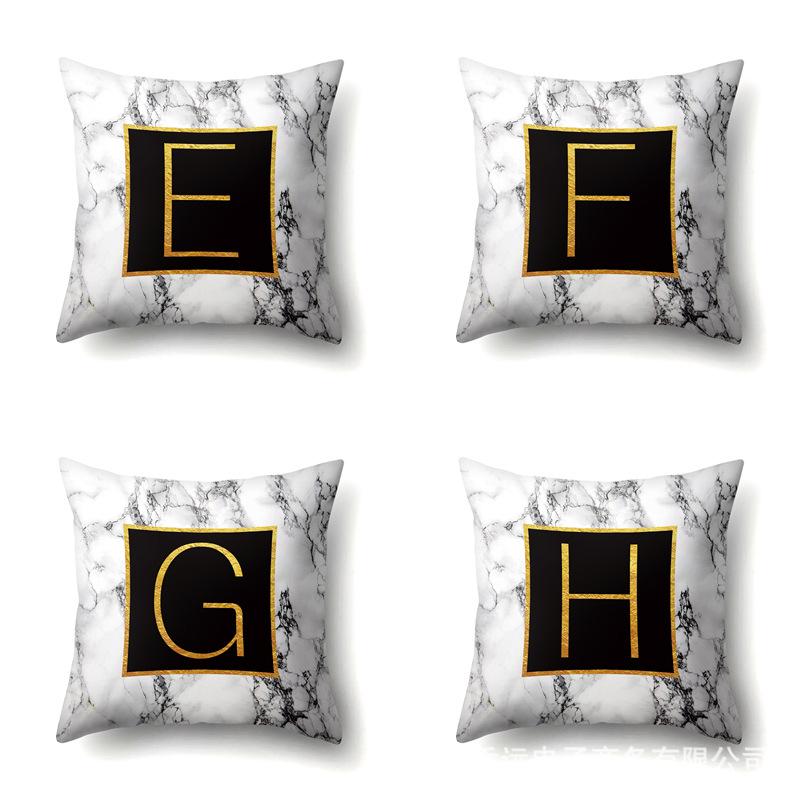 Polyester Pillowcase Home Printed Marble Black Gold Pillowcase 26 English Letter Cushion Cover