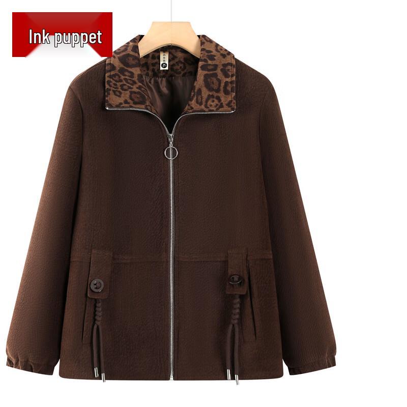 

Women s 2025 Spring/Autumn Leopard Print Lapel Zipper Jacket XL