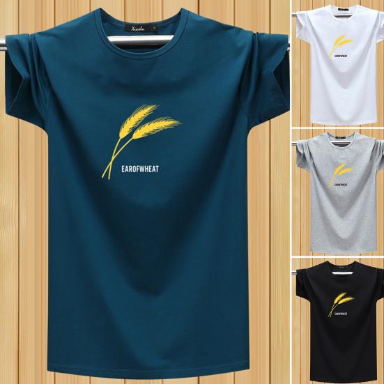 Men T-shirt Crew Neck Lightweight Simple Easy To Match Loose Short Sleeves Casual Wheat Spike Printing Summer Tops Daily Clothes