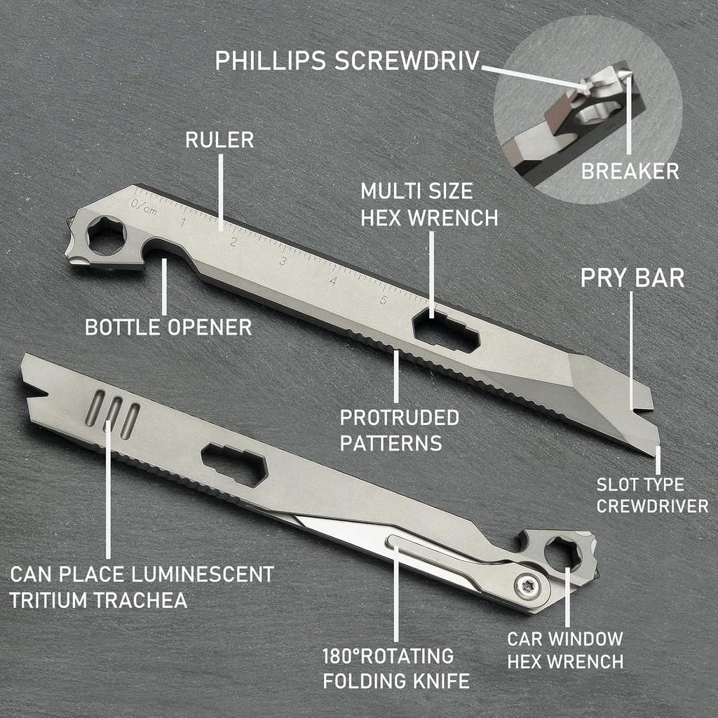 Titanium Pry Bar 10 in 1 Mini Pry Bar EDC Pocket Tool Titanium Screwdriver Keychain Gifts for Dad Husband Him