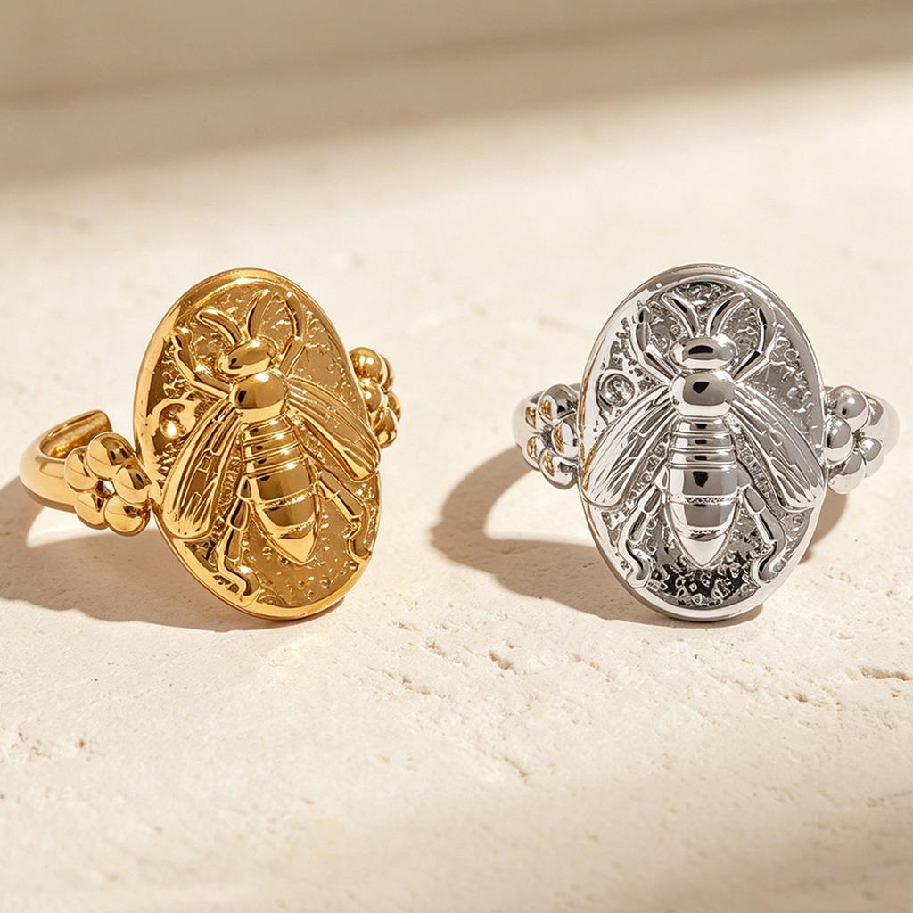 Stainless Steel Animal Ring for Neutral Oval Bee Open Ring Elegant Luxurious Waterproof Aesthetic Hand Jewelry Party Accessories