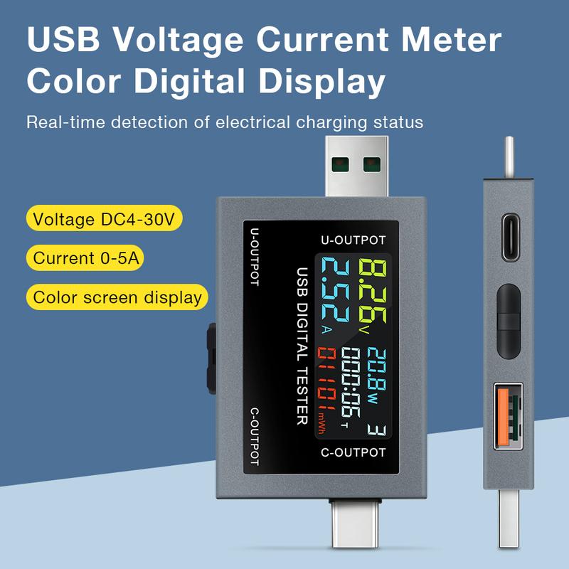 USB TYPE-C Tester Battery Capacity Tester Voltmeter Ammeter DC4.5~50V Digital Voltage Current Power Meter Fast Charging Detector