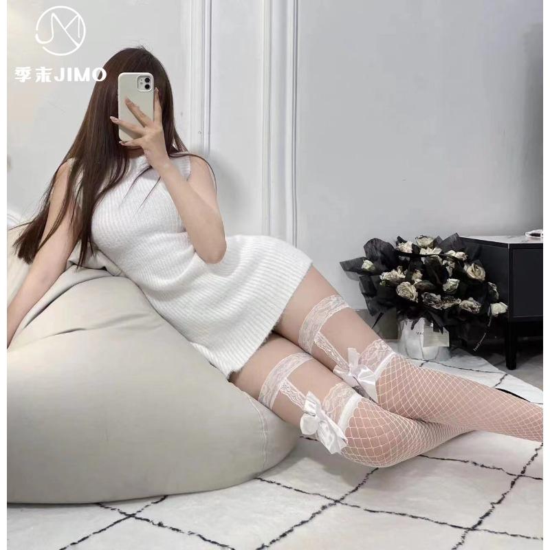 Sexy underwear lace leg ring bow stitching black fishnet socks sexy over the knee hollow suspenders pure desire stockings women