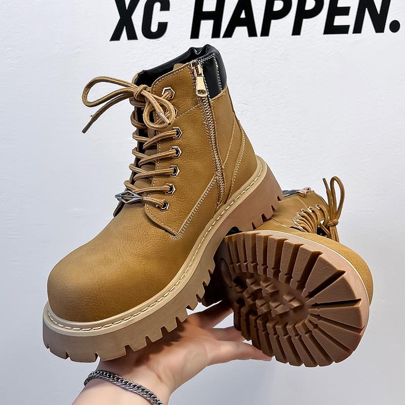 2024 new Martin boots men's thick-soled heightening British style winter velvet locomotive boots rhubarb boots 66621-A