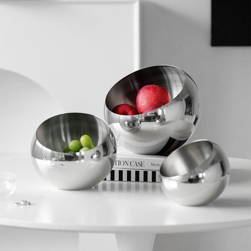 Stainless Steel Fruit Basin, Nordic Simple Fruit Bowl, Living Room Household Tableware, Creative Light Luxury Nut Storage Basin,