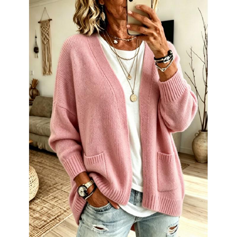 European and American Women's Solid Color Sweater Coat: Loose, Cozy Cardigan for Autumn/Winter