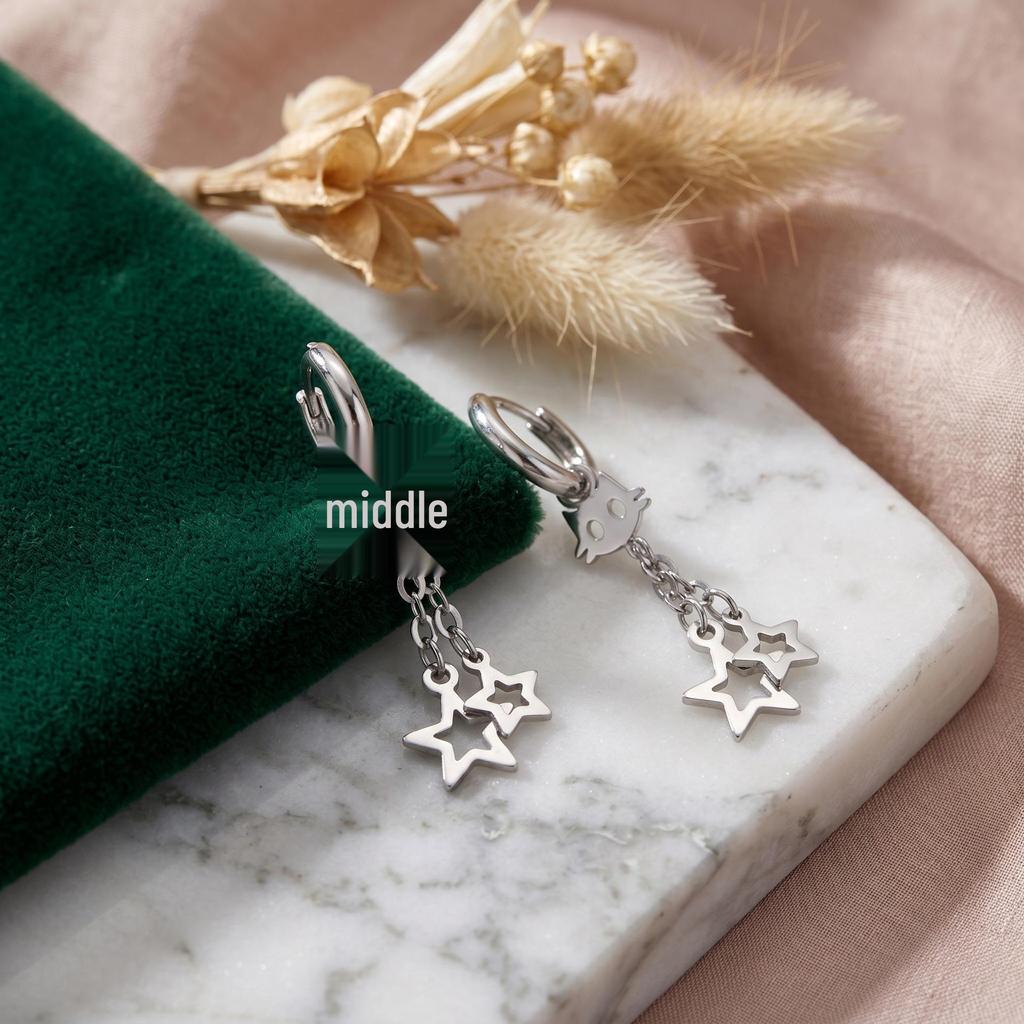 Elegant Korean Style Versatile Stud Earrings with Cute Cat and Star Tassels for Women