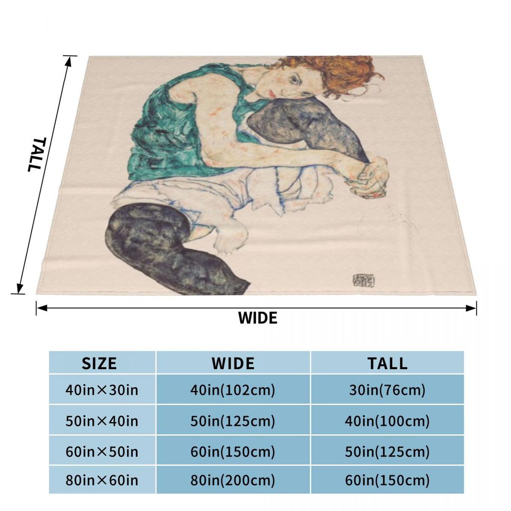 HD Seated Woman With Legs Drawn Up By Egon Schiele - HIGH DEFINITION Custom Travel An Ultra-Soft Micro Fleece Blanket