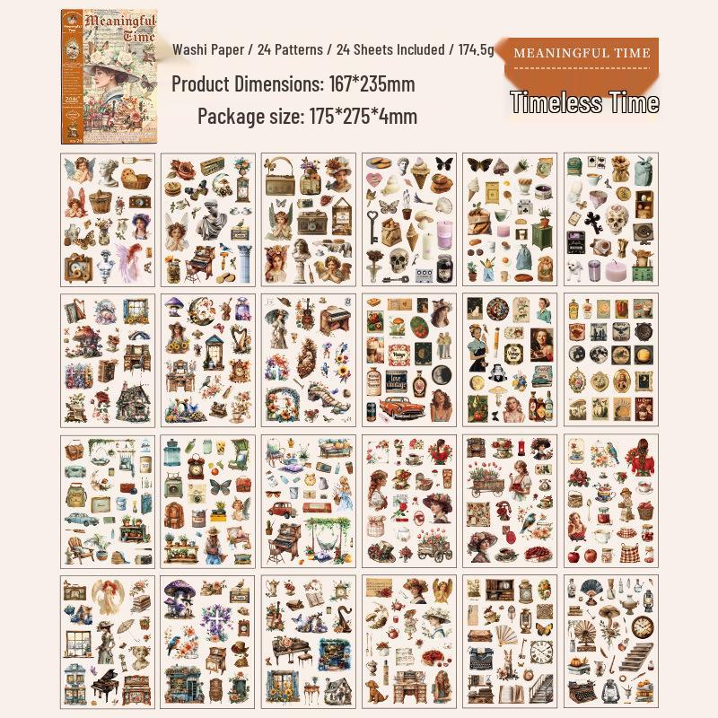 Retro Journey Dream Journal Sticker Book: Die-cut Stickers for DIY Creativity, 24 Sheets of Nostalgic Flair