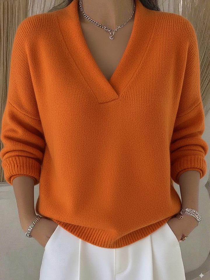 New for 2026: European & American V-Neck Loose Knit Sweater – Solid Color, Casual Fashion, Women's Knitwear.
