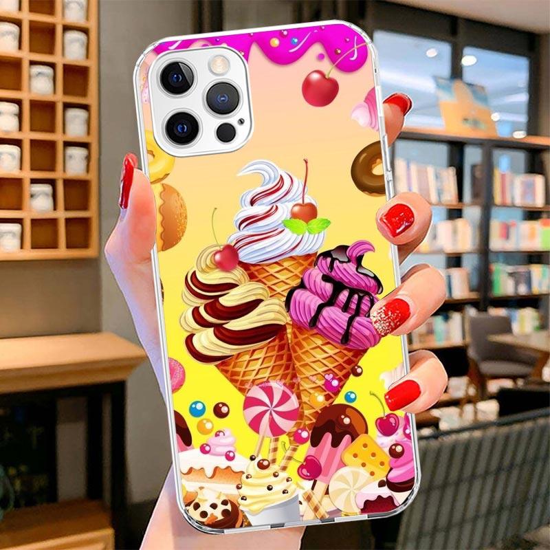 Macaron Ice Cream Cake Doughnut Cover Phone Case For iPhone 16 17 Air 15 14 Pro Max 16E Phone Case 13 Mini 12 11 7 SE 8 Print Pa