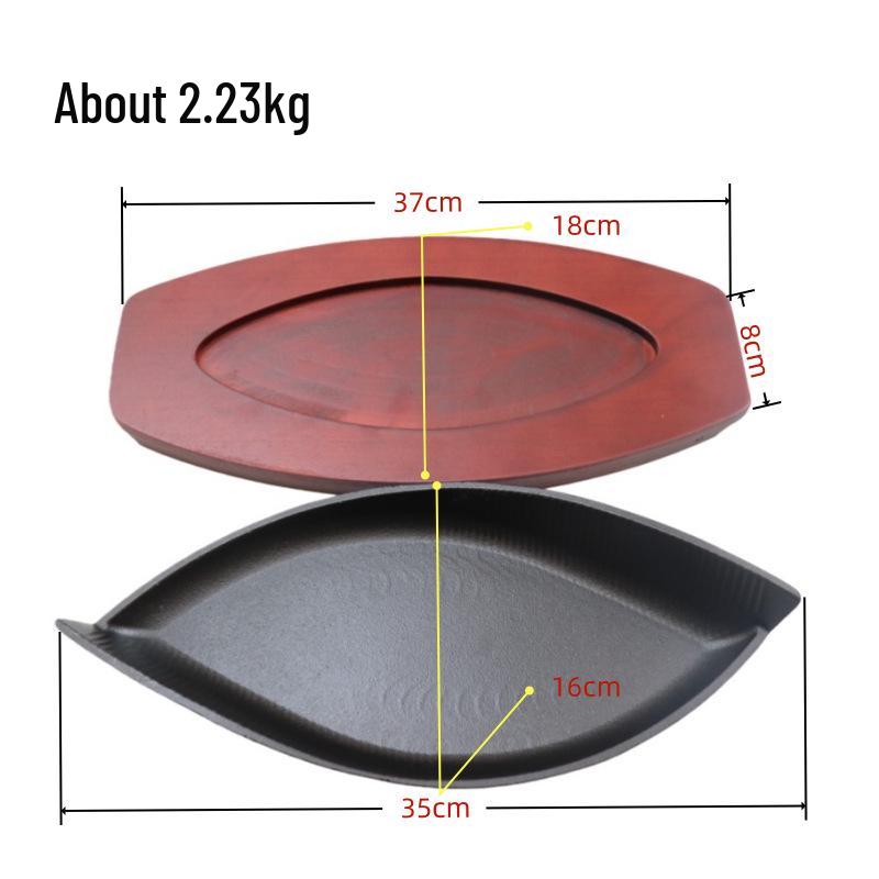 Exquisite Cast Iron Baking Pan with Wooden Board - Thickened Steak and Teppanyaki Plate for Western Dining.