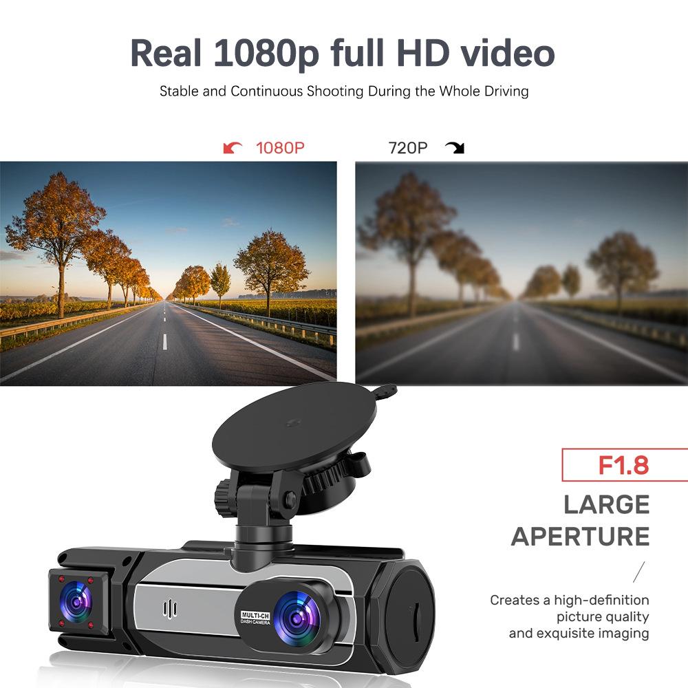 Dash Cam 3 Channel Car Black Box WiFi DVR HD 1080P Video Front Built-in and Rear Camera W/IR Night Vision Car Accessories