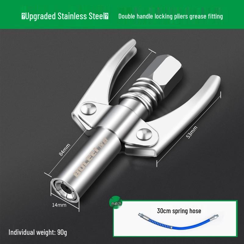High-Pressure Self-Locking Grease Nozzle with Pliers-Type Grip and Flat Head for Electric, Pneumatic, or Manual Grease Guns