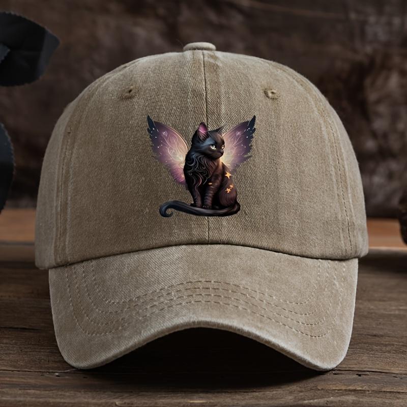 Retro Black Cat Wing Printed Baseball Cap for Men and Women, Suitable for Daily Leisure, Outdoor Sun Protection