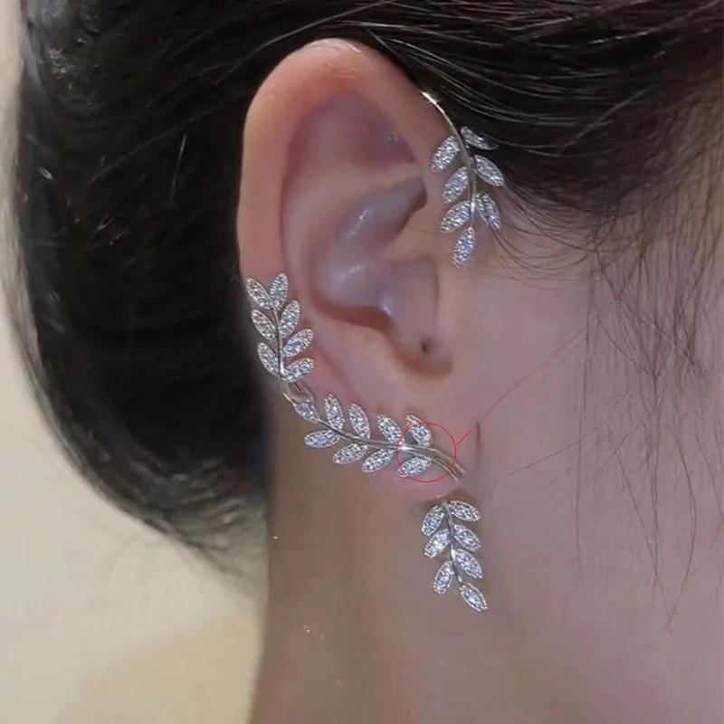Silver Plated Metal Leaf Butterfly Clip Earrings for Women Ear Clips  Sparkling Zircon Ear Cuff Fashion Jewelry