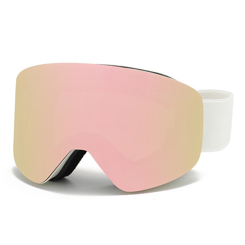 Magnetic ski goggles with cylindrical double-layer anti-fog protection for children and adults, large spherical ski goggles compatible with White Frame+Powder Tablet