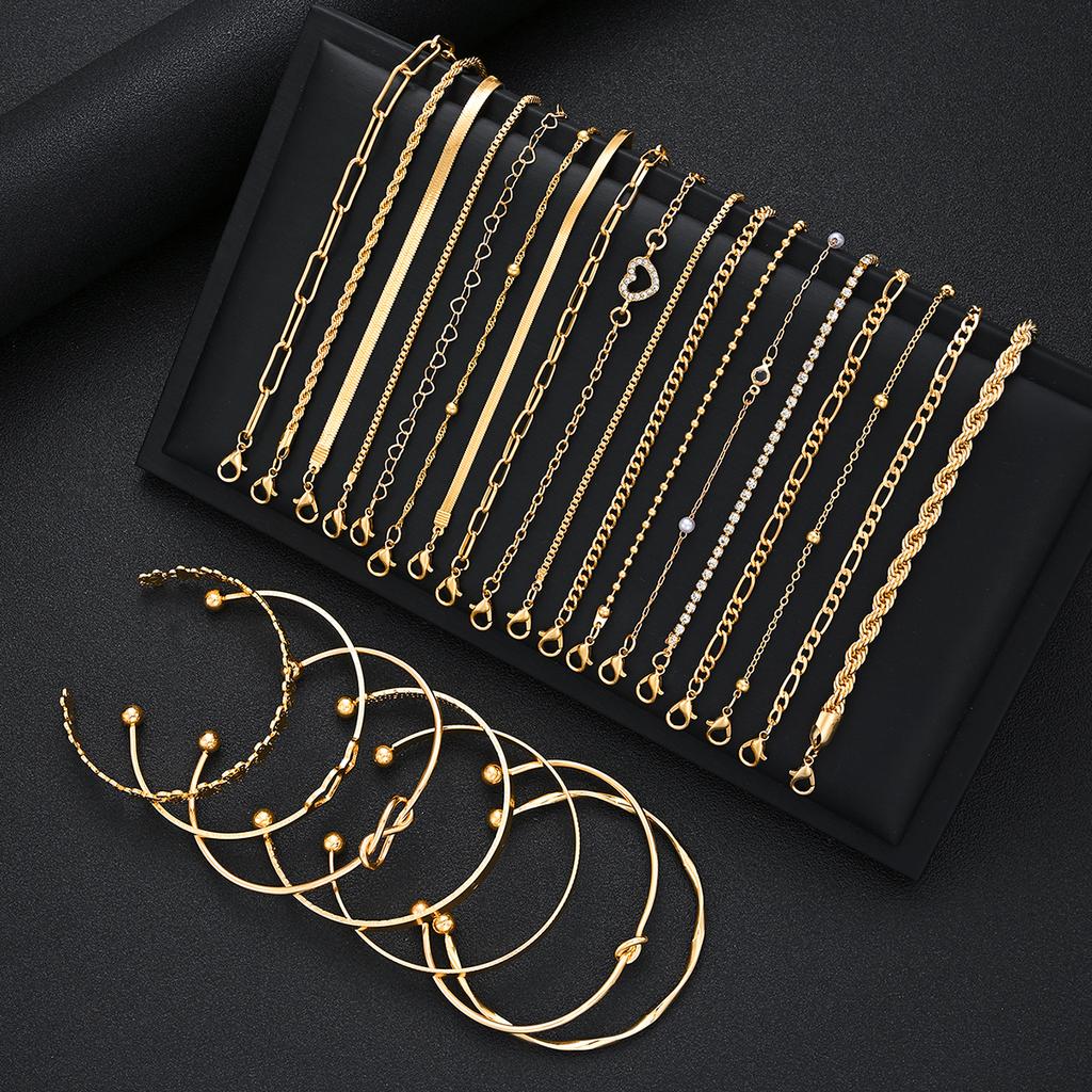 25 Stück/Set Personalisierter Multi-Element-Armreif mit dicker Linie, goldfarben, Herz, Perle, Zirkon, für Damen, täglicher Schmuck 2026