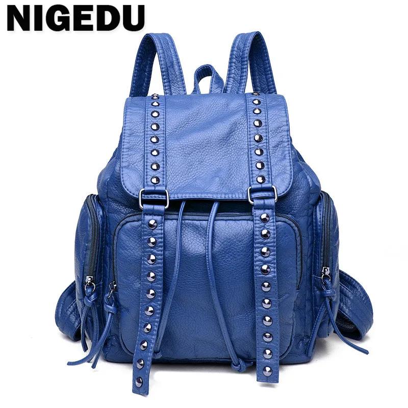 Fashion Rivets Backpacks for Women Shoulder Bags Soft Leather Daypack Luxury Travel Bag Large Capacity Schoolbag Female Bagpack