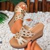 Fashion Women's Slope Heel Slippers Summer New Round Head Open Toe Hollow Thick Sole Non-slip High-heeled Sandals