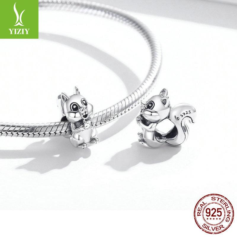 2021 Cute Squirrel Diy Bracelet Beaded, Cute Animal S925 Sterling Silver Bead String Ornament Bsc338