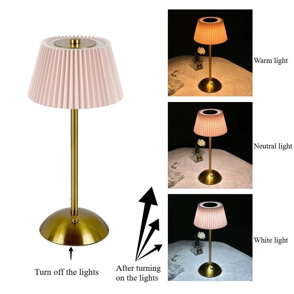 3 Color Lights Small Pleated Table Lamp Touch Control Nightstand Light Desk Ambient Light  Bedroom