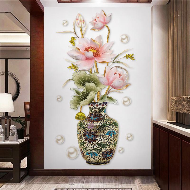 Romantic Vase Lotus Leaf Bedroom Living Room Porch Home Decoration Wall Stickers Self-Adhesive Decals