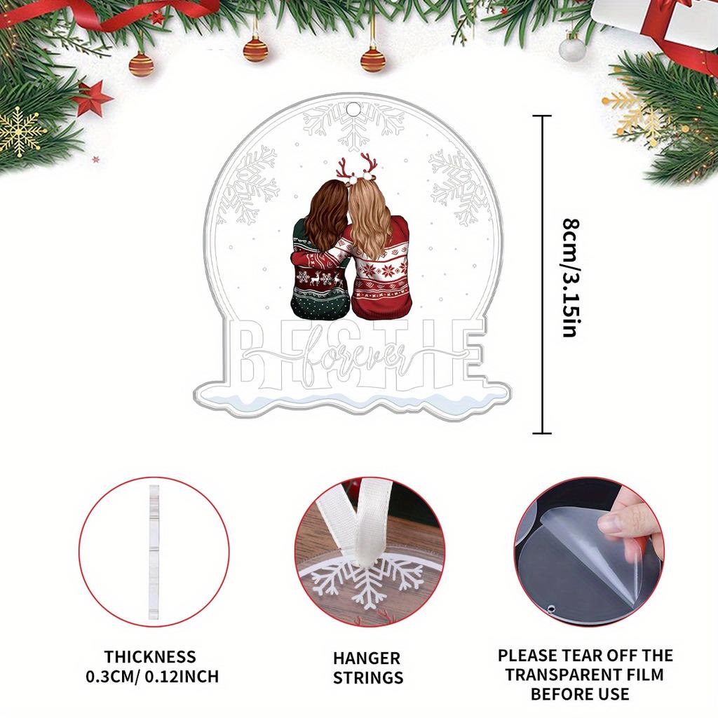 2D Płaski, 2D Płaski Najlepsze Przyjaciółki na Zawsze - 1 Akrylowy Wisiorek Płatka Śniegu | Idealny Prezent dla Sióstr i Najlepszych Przyjaciółek | Dekoracja na Choinkę