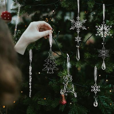 14 Adet/Set Noel Süsü Seti Sahte Kristal Kar Tanesi Buz Saçağı Damlası Asılı Süsler