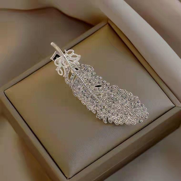 

Корейская шпилька для волос в форме листа со стразами - заколка-утиный нос в виде пера с бриллиантами для женщин