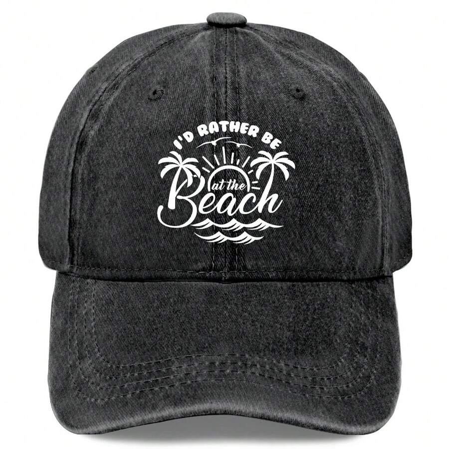 Vintage Washed Cotton Trucker Hat Id Rather Be At The Beach чёрный