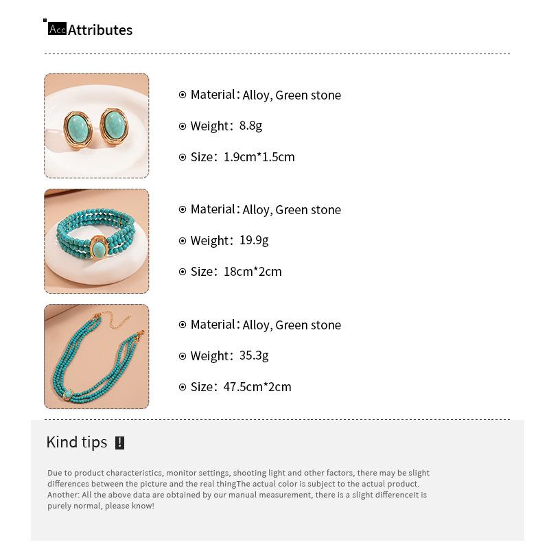 Boho Multi-layer Turquoise Chain Necklace Bracelet Earrings Jewelry Set Ethnic Style Beads Choker