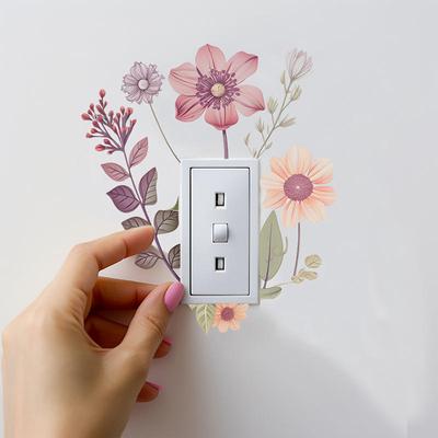 3 Sheets Flowers Switch Wall Sticker PVC Removable Waterproof Sticker For Bedroom Bathroom Living Room Home Decoration Stickers