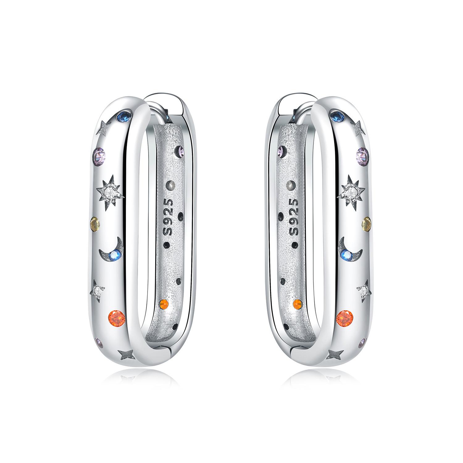925 Silver Colorful Starry Sky U-shaped Earrings Jewelry Versatile Hoop Earrings For Women Jewelry Birthday Party Gifts