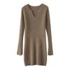 Women Sweater Dress 100% Wool V-neck Knit Long Pullover Winter Jumpers Wool Long Dress Female