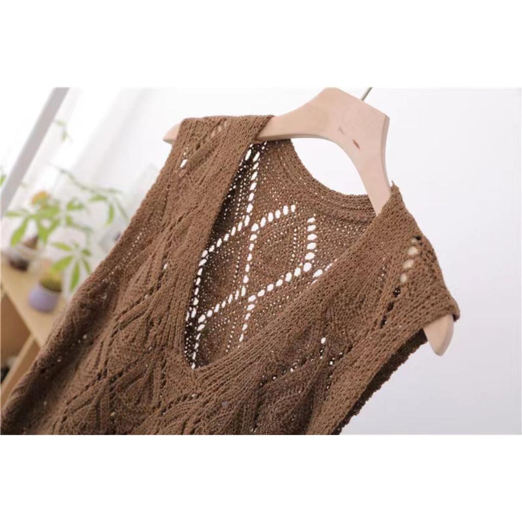 New, Retro, V-neck, Crochet, Knitted Sweater, Sleeveless Vest, Top, Loose, Hollowed Out, Pullover Vest